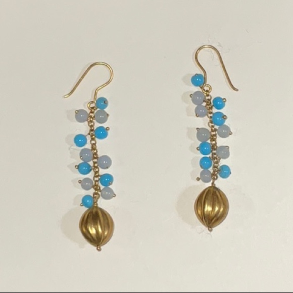 Gold Toned Metal and Lightweight Linear Bead Cha Cha Style Fish Hook Earrings